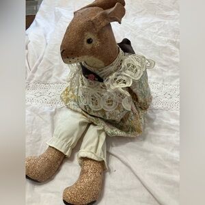 Hand Painted Judy Wachlin Stuffed Adorable Bunny Doll Folk Art 17” RARE